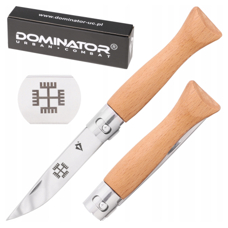 Nóż składany myśliwski kozik DUC Beech Wood Clip-Point drewno Buk Ręce Boga