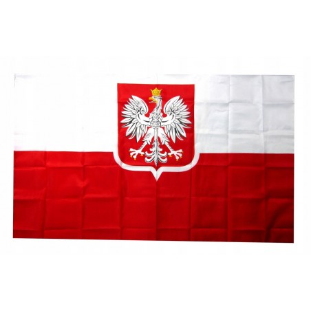 Flaga Polski z godłem 120x180 DUŻA!